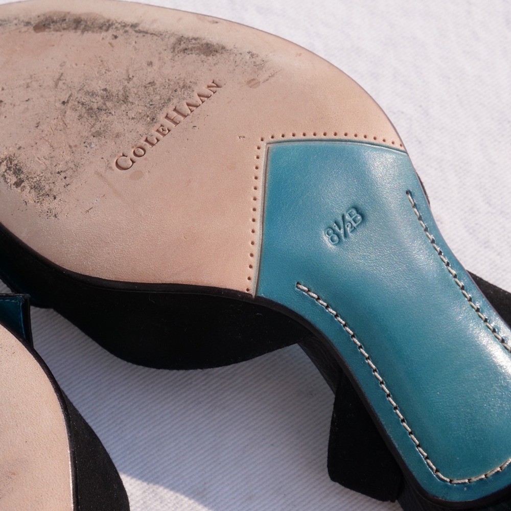 Vintage 90s Cole Haan black suede peep toe heels - Picture 6 of 8